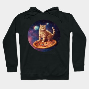 Funny Galaxy Cat In Space Cat Riding Pizza Hoodie